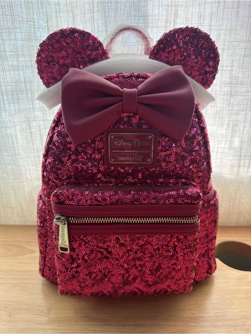 New Disney Parks Loungefly Orchid Sequin Minnie Mouse backpack